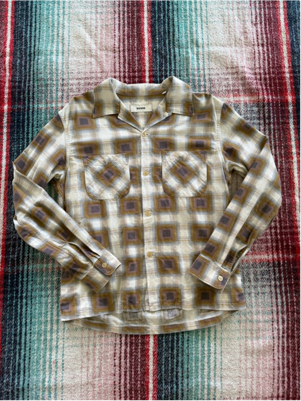 Mens Buck Mason Shadow Mountain Plaid Case Study Camp Shirt M